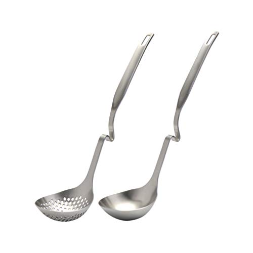 GuDoQi Cazo para Sopa, Espumadera, 2 Piezas, 304 Acero Inoxidable, Forma De S, 30cm