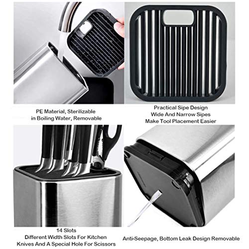 GuDoQi Porta Cuchillos Cocina Universal Acero Inoxidable Portacuchillas Cuadrado Suave al Tacto para Almacenamiento Seguro de Cuchillos para Ahorro de Espacio