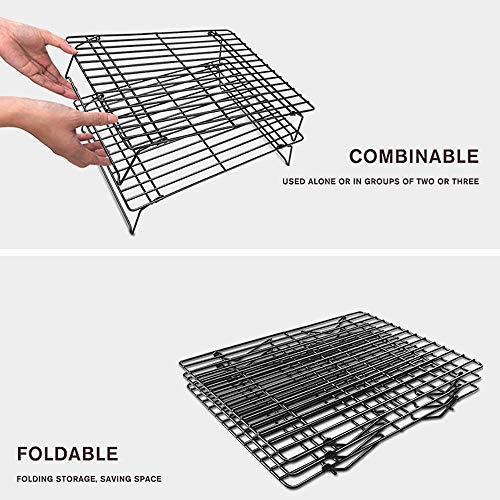 Gurxi 3 Niveles Bandejas de Enfriamiento Plegables Rejilla para Enfriar Pasteles Antiadherente Apilable Rejilla para Bandejas de Galletas Pasteles para Pan de Bizcocho de Galletas 34 x 24,5 x 19,5 cm