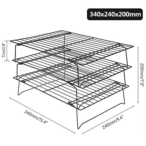 Gurxi 3 Niveles Bandejas de Enfriamiento Plegables Rejilla para Enfriar Pasteles Antiadherente Apilable Rejilla para Bandejas de Galletas Pasteles para Pan de Bizcocho de Galletas 34 x 24,5 x 19,5 cm