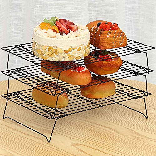 Gurxi 3 Niveles Bandejas de Enfriamiento Plegables Rejilla para Enfriar Pasteles Antiadherente Apilable Rejilla para Bandejas de Galletas Pasteles para Pan de Bizcocho de Galletas 34 x 24,5 x 19,5 cm