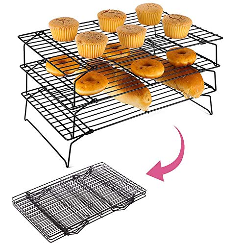 Gurxi 3 Niveles Bandejas de Enfriamiento Plegables Rejilla para Enfriar Pasteles Antiadherente Apilable Rejilla para Bandejas de Galletas Pasteles para Pan de Bizcocho de Galletas 34 x 24,5 x 19,5 cm
