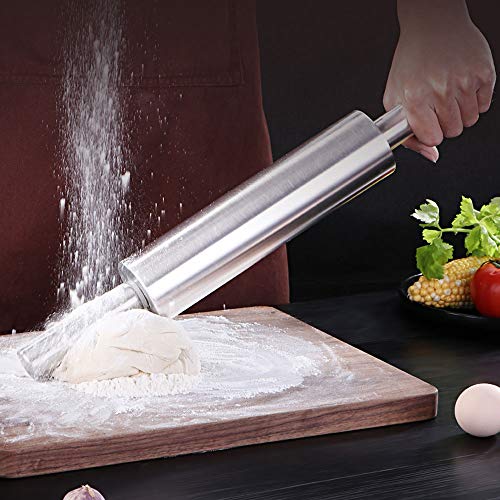GWHOLE Rodillos de Amasar 43cm de Acero Inoxidable Rodillos con Mangos de Metal para Repostería Fácil de Limpiar