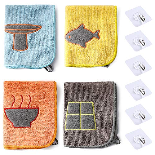 Gwolf Paños de Cocina y Ganchos autoadhesivos, paños de Cocina, paños de Cocina de Microfibra Suave, paños de Cocina, Ganchos de Pared Transparentes, Ganchos de Puerta, Ganchos de Ropa para Cocina