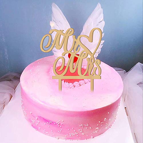 Gwolf Topper de pastel de bodas Sr. y Sra. Toppers de pastel de bodas Toppers de pastel de madera en forma de corazón para compromiso de bodas Aniversarios de San Valentín Decoración de pasteles