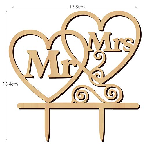 Gwolf Topper de pastel de bodas Sr. y Sra. Toppers de pastel de bodas Toppers de pastel de madera en forma de corazón para compromiso de bodas Aniversarios de San Valentín Decoración de pasteles