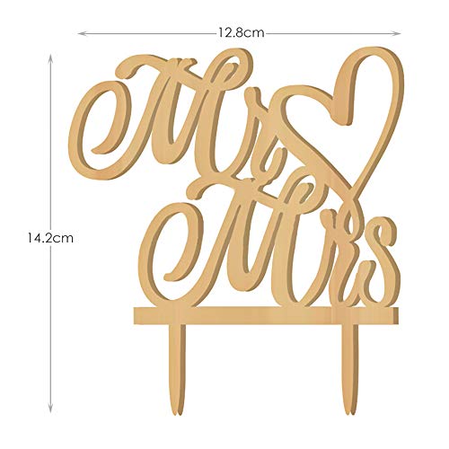 Gwolf Topper de pastel de bodas Sr. y Sra. Toppers de pastel de bodas Toppers de pastel de madera en forma de corazón para compromiso de bodas Aniversarios de San Valentín Decoración de pasteles