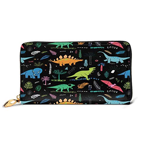 GYHJH Cartera Larga de Cuero con Hoja de Palma de Dinosaurio Divertida para Mujer, Cartera con Cremallera Alrededor, Tarjetero con Estampado Ligero, Monedero de Viaje de Gran Capacidad
