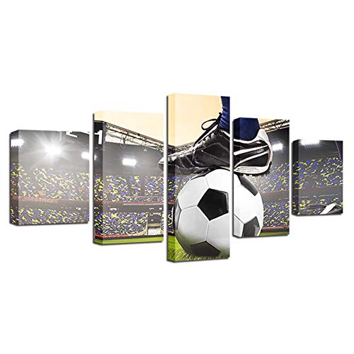 GYSS 5 Paneles  Cuadros De Lienzo Decoración para El Hogar 5 Piezas Fútbol Partido Pintura Campo De Fútbol HD Imprimir Cartel Sala De Estar ParedMarco