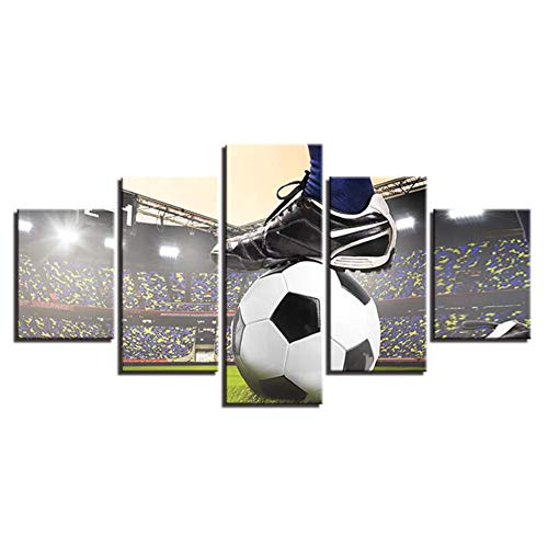 GYSS 5 Paneles  Cuadros De Lienzo Decoración para El Hogar 5 Piezas Fútbol Partido Pintura Campo De Fútbol HD Imprimir Cartel Sala De Estar ParedMarco