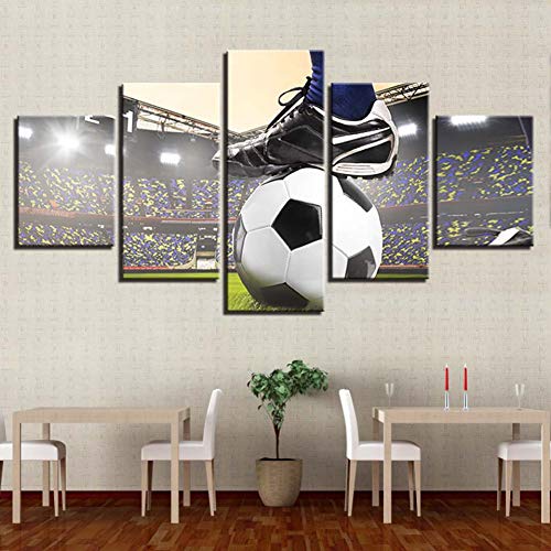 GYSS 5 Paneles  Cuadros De Lienzo Decoración para El Hogar 5 Piezas Fútbol Partido Pintura Campo De Fútbol HD Imprimir Cartel Sala De Estar ParedMarco
