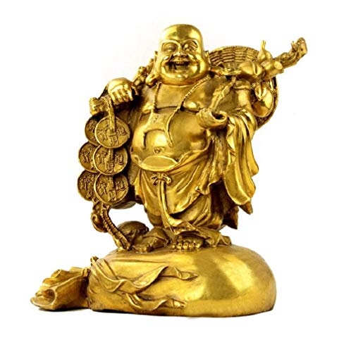H-ei Latón estatuas de Buda Fengshui for Lucky y Felicidad, de Oro de Risa de Figuras de Buda Llevar Bolso Dinero