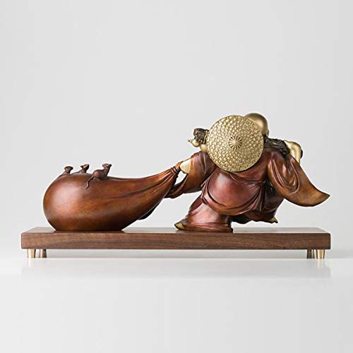 H-ei Latón Permanente Buda de Risa la celebración de Figuras Bolsa de Dinero for el Feng Shui Buena Suerte y Felicidad (9,1 Pulgadas)