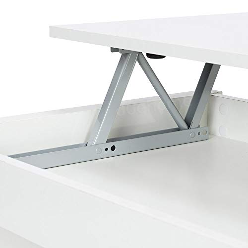 Habitdesign 001638BO - Mesa de Centro elevable, mesita Mueble Salon Comedor, Medidas: 102 cm (Ancho) x 50 cm (Fondo) x 43/52 cm de (Alto) (Blanco Brillo)