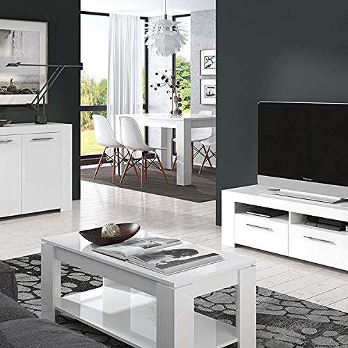 Habitdesign Mesa de Centro con revistero Incorporado, 102x50x43/54 cm (Blanco Artik)