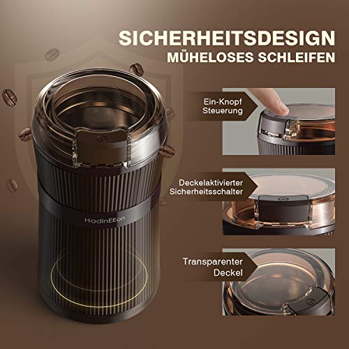 HadinEEon Molinillo de Especias y Café Eléctrico, 200W Lavable Portátil de Granos de Café y Molinillo de Especias Eléctricos con Cuchillas de Acero Inoxidable y Cepillo para Hierbas, Nueces, Pimienta