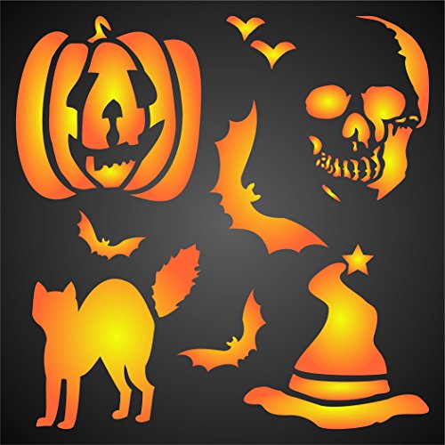 Halloween Decoración Stencil reutilizable plantillas para pintura – mejor calidad Scrapbooking Halloween Ideas – uso en paredes, suelos, tejidos, cristal, madera, carteles, y más... S