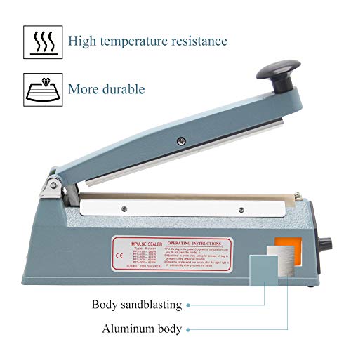 Hanchen Selladora de Bolsas de Plástico 200mm Sellador Térmico de Impulso Profesional 310W para Bolsas de Polietileno/de Papel de Aluminio/de Papel Kraft