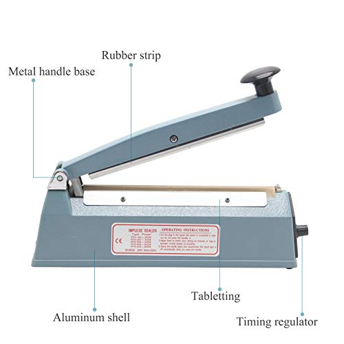 Hanchen Selladora de Bolsas de Plástico 200mm Sellador Térmico de Impulso Profesional 310W para Bolsas de Polietileno/de Papel de Aluminio/de Papel Kraft