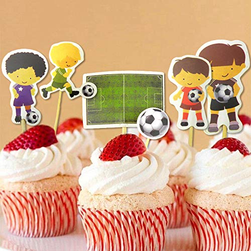 Hangnuo 72 piezas fútbol decoración de pasteles, cupcakes decoración de frutas con jugador, fútbol, goles para niños fiesta de cumpleaños, fiesta temática de fútbol para niños