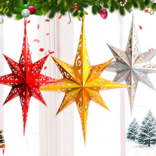 Happyyami Estrella de papel para lámpara pantalla de estrella de papel techo de navidad ornamento colgante cortinas de papel de luz decoración para el banquete de boda en casa