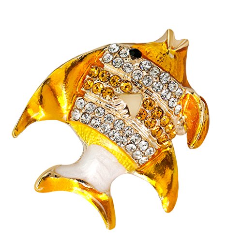 Harilla Moda Natural Insecto Animal Rhinestone Rana Broche Pins para Mujeres Niñas - Pez Amarillo 2.6 x 2.3cm