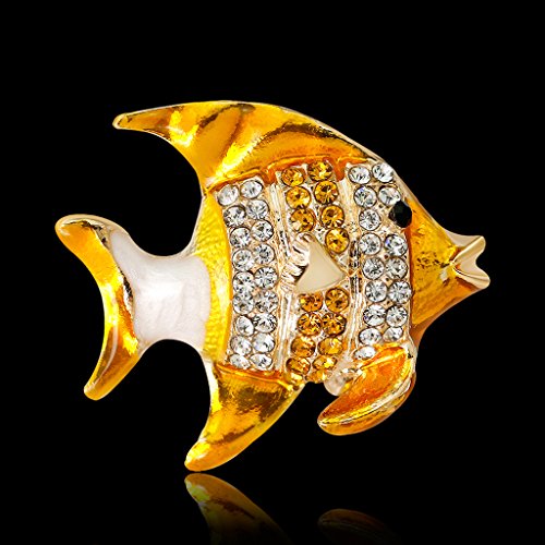 Harilla Moda Natural Insecto Animal Rhinestone Rana Broche Pins para Mujeres Niñas - Pez Amarillo 2.6 x 2.3cm