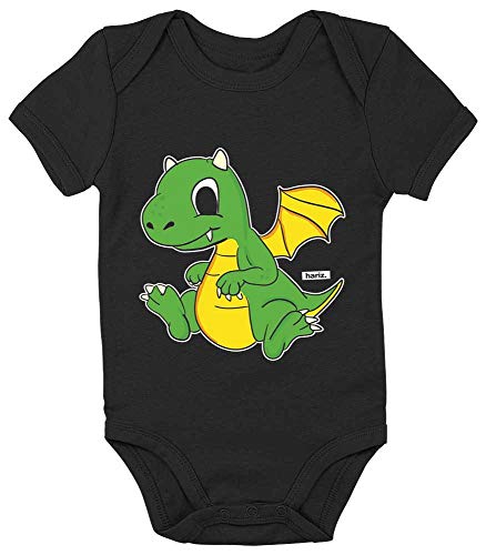 Hariz - Body de manga corta para bebé, diseño de dragón, animales de la selva, incluye tarjeta de regalo de pingüino negro 3-6 meses