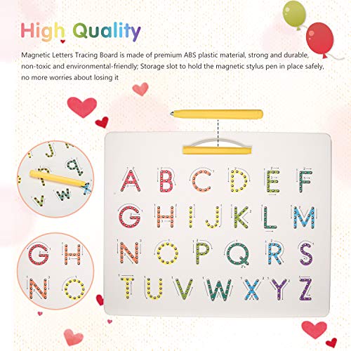 Hautton Tablero Magnético de Abecedario para Niños, Letras de A a Z Ambos Lados Reversible Mayúscula/Minúscula, Juguete Educativo Aprendizaje Temprano Escritura de Alfabeto para Pequeños Preescolares