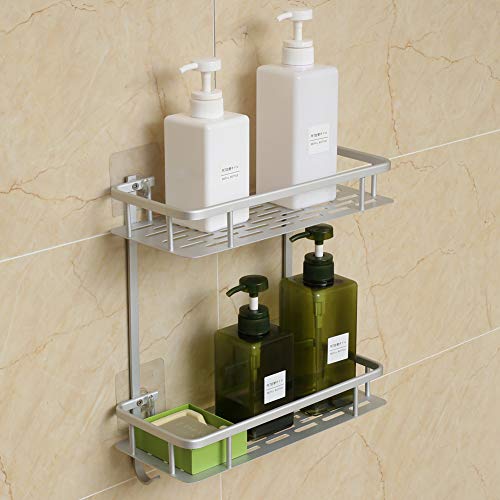 Hawsam Sin necesidad de taladrar estante ducha, Estantes de baño de aluminio espacial perforado entramado de baño muebles de baño