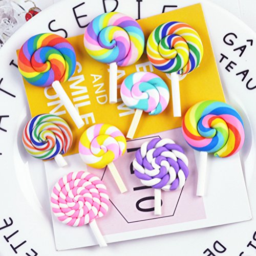 Healifty 36 piezas de arcilla Lollipop caramelo adorno DIY Rainbow Color Lolly Crafts al azar