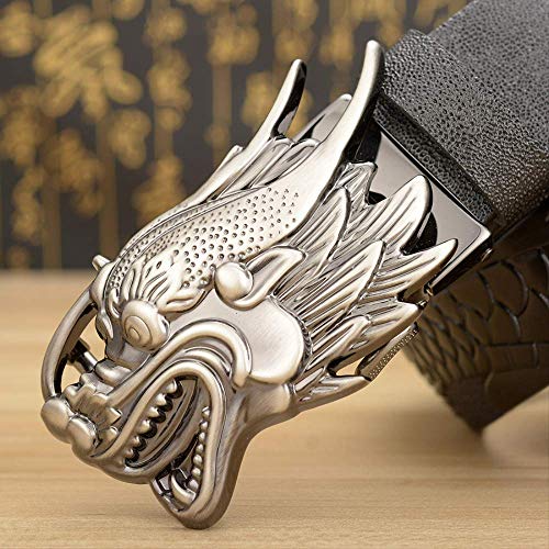 Hebilla de cinturón automática de grifo dominante de alta gama, cinturón de cuero para hombres, exquisito patrón de dragón, cinturón de cuero puro personalizado 125 * 3.5 cm hebilla de plata negra