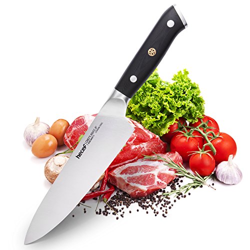 Hecef X50CrMoV15 - Cuchillo de cocina profesional (acero inoxidable, 8", mango de fibra de vidrio G10, DIN 1.4116)