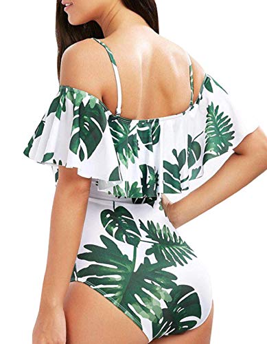 heekpek Trajes de Baña Bikini Mujer Siamés Honda Bañador de Colores Playa de Verano Sexy con Almohadilla para el Pecho Bikini Traje de Baño con Hombros Descubiertos y Volantes