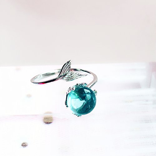 Helen de Lete - Anillo abierto de plata de ley 925 con diseño de sirena en el océano.