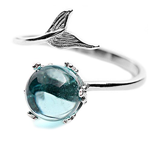 Helen de Lete - Anillo abierto de plata de ley 925 con diseño de sirena en el océano.