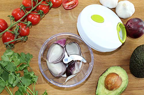 Helicóptero Manual De La Mano Procesador De Alimentos - Tirar De La Cuerda Para Cortar Verduras, Cebolla, Ajo, Carne etc - Cuchillas De Acero Inoxidable, Libre De Bpa, Apto Para Lavavajillas. (400Ml)