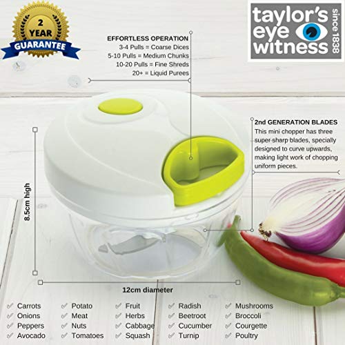 Helicóptero Manual De La Mano Procesador De Alimentos - Tirar De La Cuerda Para Cortar Verduras, Cebolla, Ajo, Carne etc - Cuchillas De Acero Inoxidable, Libre De Bpa, Apto Para Lavavajillas. (400Ml)