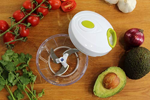 Helicóptero Manual De La Mano Procesador De Alimentos - Tirar De La Cuerda Para Cortar Verduras, Cebolla, Ajo, Carne etc - Cuchillas De Acero Inoxidable, Libre De Bpa, Apto Para Lavavajillas. (400Ml)