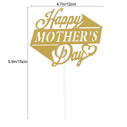 Hemoton 10 Piezas Feliz Día de La Madre Toppers de Pastel Glitter Cupcake Picks Decoración de Pastel Día de La Madre Suministros de Fiesta de Cumpleaños Dorado