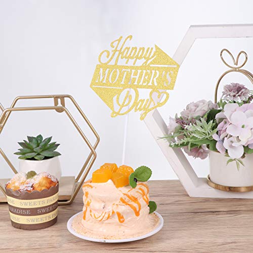 Hemoton 10 Piezas Feliz Día de La Madre Toppers de Pastel Glitter Cupcake Picks Decoración de Pastel Día de La Madre Suministros de Fiesta de Cumpleaños Dorado