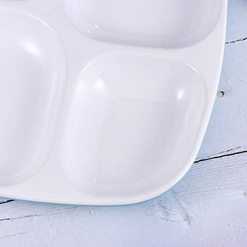 Hemoton Platos Divididos de Porcelana 4 Compartimentos Bandeja de Cena Dividida de Melamina Bandeja de Arroz Vajilla para El Hogar Restaurante Cena Azul
