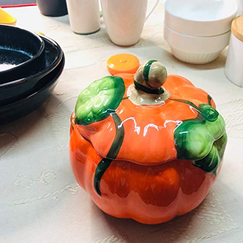 Hemoton Tazón de Dulces Bocadillo Tarro de Calabaza Decorativa Platos de Dulces Recipiente de Almacenamiento de Alimentos de Cerámica con Tapa Ornement de Halloween 15. 5X15. 5X14. 5Cm