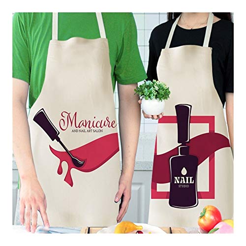 Henanyimeixiang Delantal Flor de Lino Esmalte de uñas temático Imprimir Delantal de la Cocina Dinner Party Unisex Cocinar Babero Divertido Limpio Delantal (Color : 4, Size : 47x38cm)