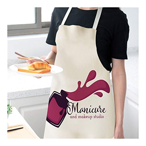 Henanyimeixiang Delantal Flor de Lino Esmalte de uñas temático Imprimir Delantal de la Cocina Dinner Party Unisex Cocinar Babero Divertido Limpio Delantal (Color : 4, Size : 47x38cm)