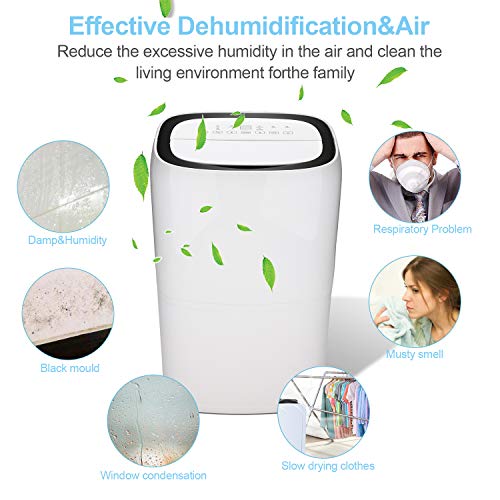 Hengda 26L Deshumidificador Compacto y Portátil Purificador de Aire Dehumidifier Bajo Consumo Silencioso función Secado