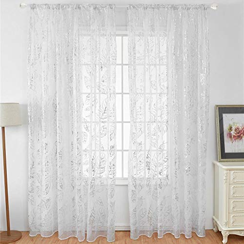 HERCHR Cortinas Transparentes de 2 Piezas, Cortinas de Cortina de Puerta de Ventana de Tul para Sala de Estar Dormitorio cafetería, 40 x 80 in(Plata)