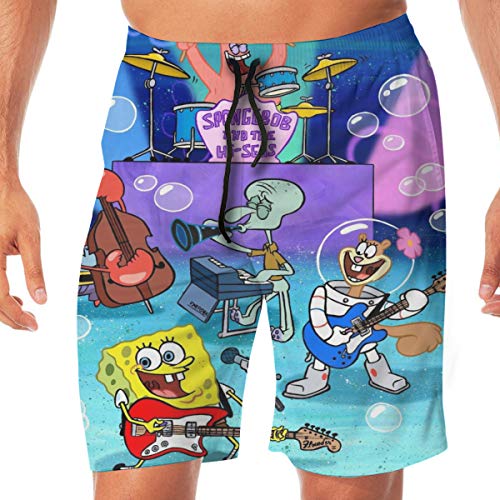 Hermoso Bob Esponja Squarepants - Bañador para hombre, de secado rápido, informal, con bolsillos con cordón y forro de malla, color blanco