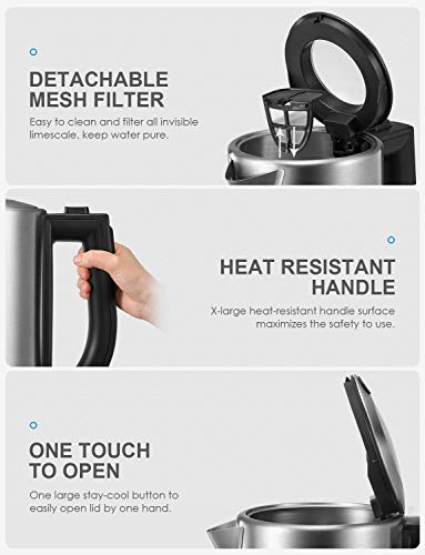 Hervidor Eléctrico de Agua con Termostato Ajustable, 2200W Ebullición Rápida Hervidor Eléctrico, sin Bpa, 1,7L
