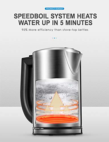 Hervidor Eléctrico de Agua con Termostato Ajustable, 2200W Ebullición Rápida Hervidor Eléctrico, sin Bpa, 1,7L